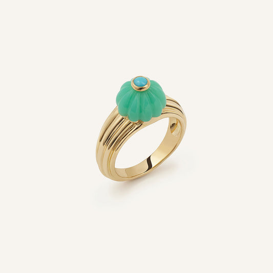 Bague/chevalière Gelato, or jaune, chrysoprase et turquoise