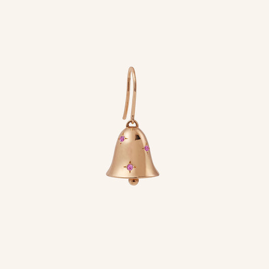 Pendant d’oreille Clochette, or rose et saphirs roses