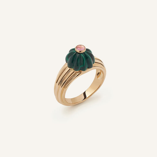 Bague/chevalière Gelato, or rose, malachite et tourmaline rose