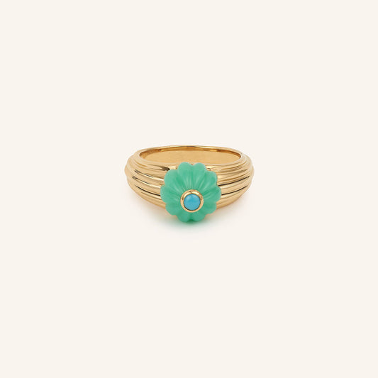 Bague/chevalière Gelato, or jaune, chrysoprase et turquoise - View 2
