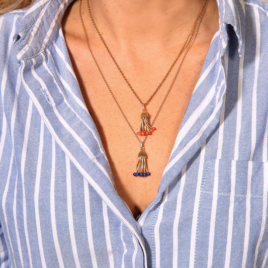 Pendentif Polpo, or jaune, perles de lapis-lazuli et saphirs - View 2