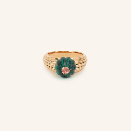 Bague/chevalière Gelato, or rose, malachite et tourmaline rose - View 2