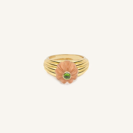 Bague/chevalière Gelato, or jaune, quartz rose et tsavorite - View 2
