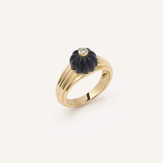 Bague/chevalière Gelato, or jaune, onyx et diamant