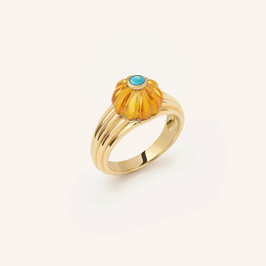 Bague/chevalière Gelato, or jaune, citrine et turquoise