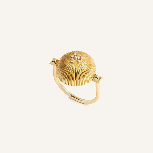 Bague Duomo, or rose et saphirs roses
