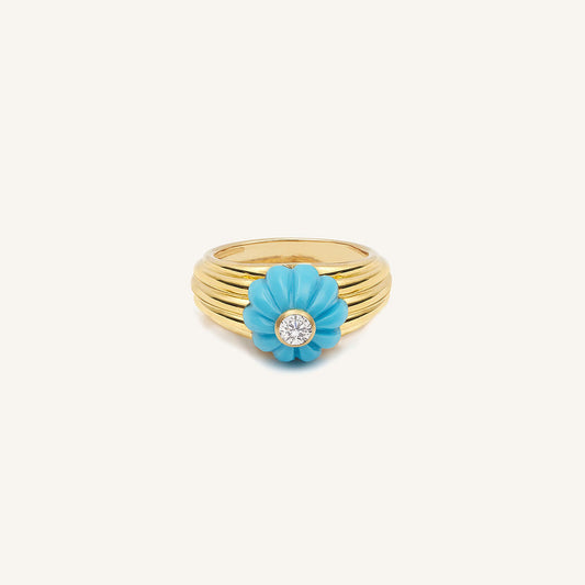 Bague/chevalière Gelato, or jaune, turquoise et diamant - View 2