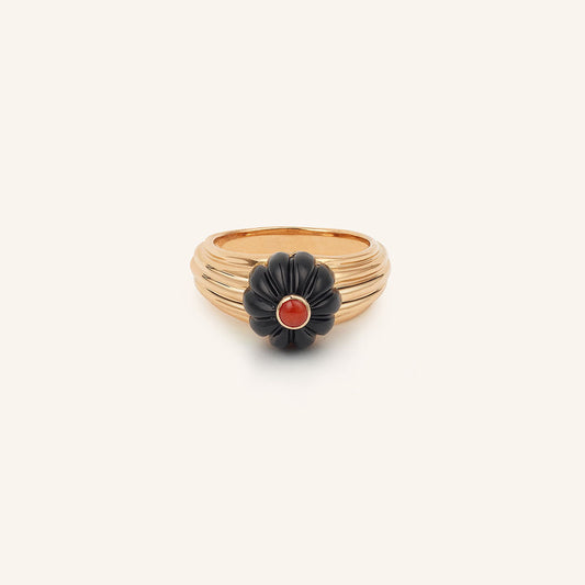 Bague/chevalière Gelato, or rose, onyx et corail - View 2