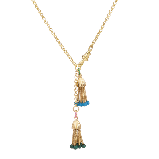 Chaine Jaseron médium, fermoir antique, Polpo Turquoise & Polpo Malachite