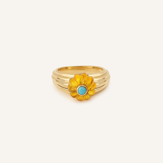 Bague/chevalière Gelato, or jaune, citrine et turquoise - View 2