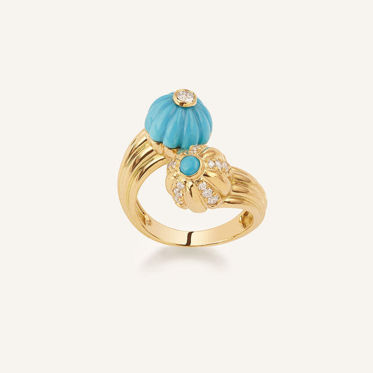 Bague Double Gelato, or jaune, turquoise et diamants