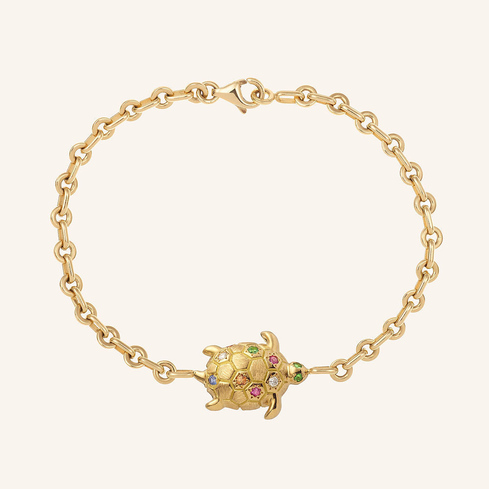 Bracelet Donatello or jaune, saphirs rainbow, diamants et tsavorites