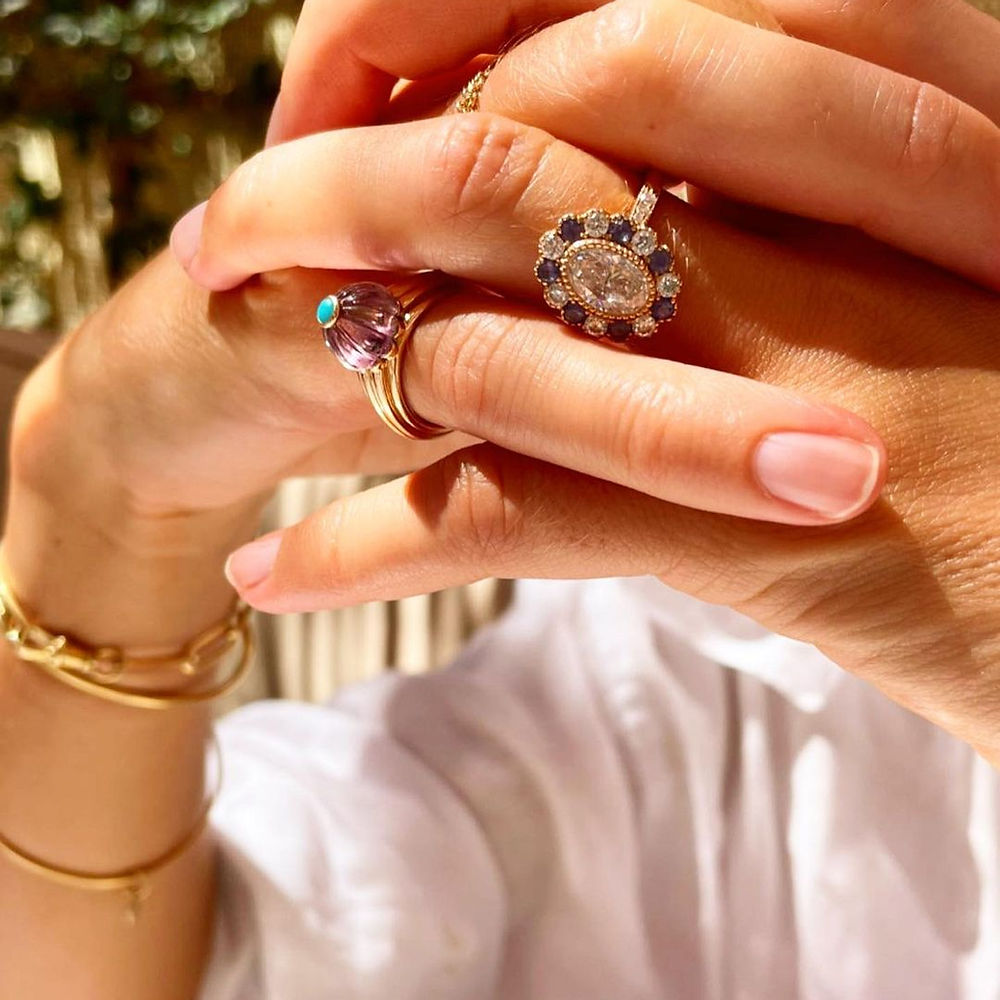 Bague/chevalière Gelato, or rose, améthyste et turquoise - View 3