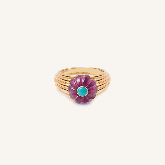 Bague/chevalière Gelato, or rose, améthyste et turquoise - View 2