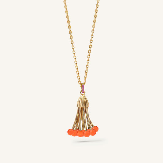 Pendentif Polpo, or jaune, perles de corail et saphirs roses