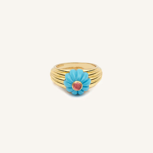 Bague/chevalière Gelato, or jaune, turquoise et tourmaline rose - View 2