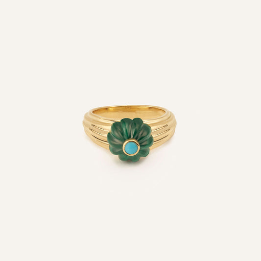 Bague/chevalière Gelato, or jaune, malachite et turquoise - View 2