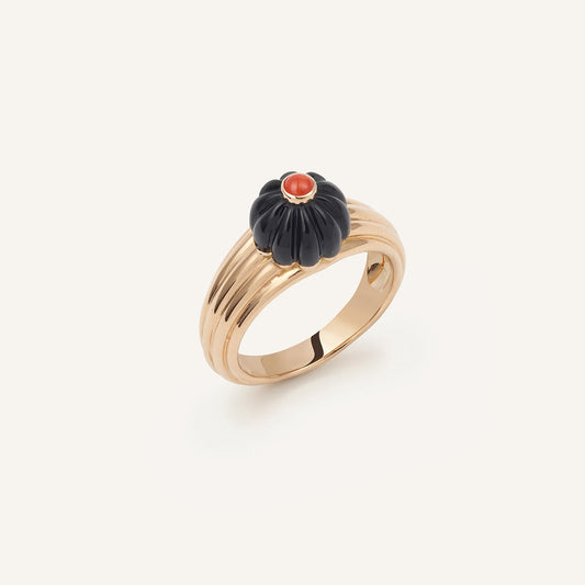 Bague/chevalière Gelato, or rose, onyx et corail