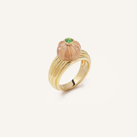 Bague/chevalière Gelato, or jaune, quartz rose et tsavorite