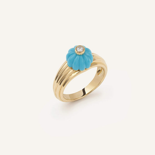 Bague/chevalière Gelato, or jaune, turquoise et diamant