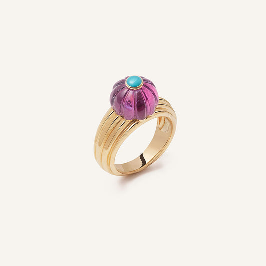 Bague/chevalière Gelato, or rose, améthyste et turquoise