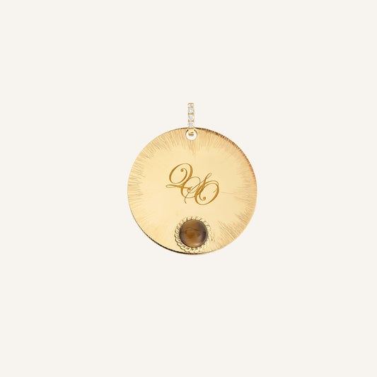 Médaille Angelo, or jaune, cabochon de couleur