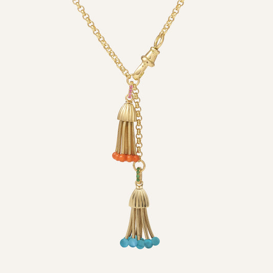 Chaine Jaseron médium, fermoir antique, Polpo Corail & Polpo Turquoise