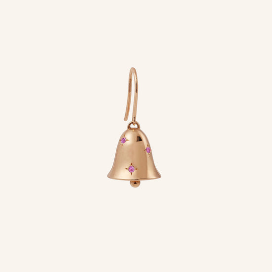 Pendant d’oreille Clochette, or rose et saphirs roses