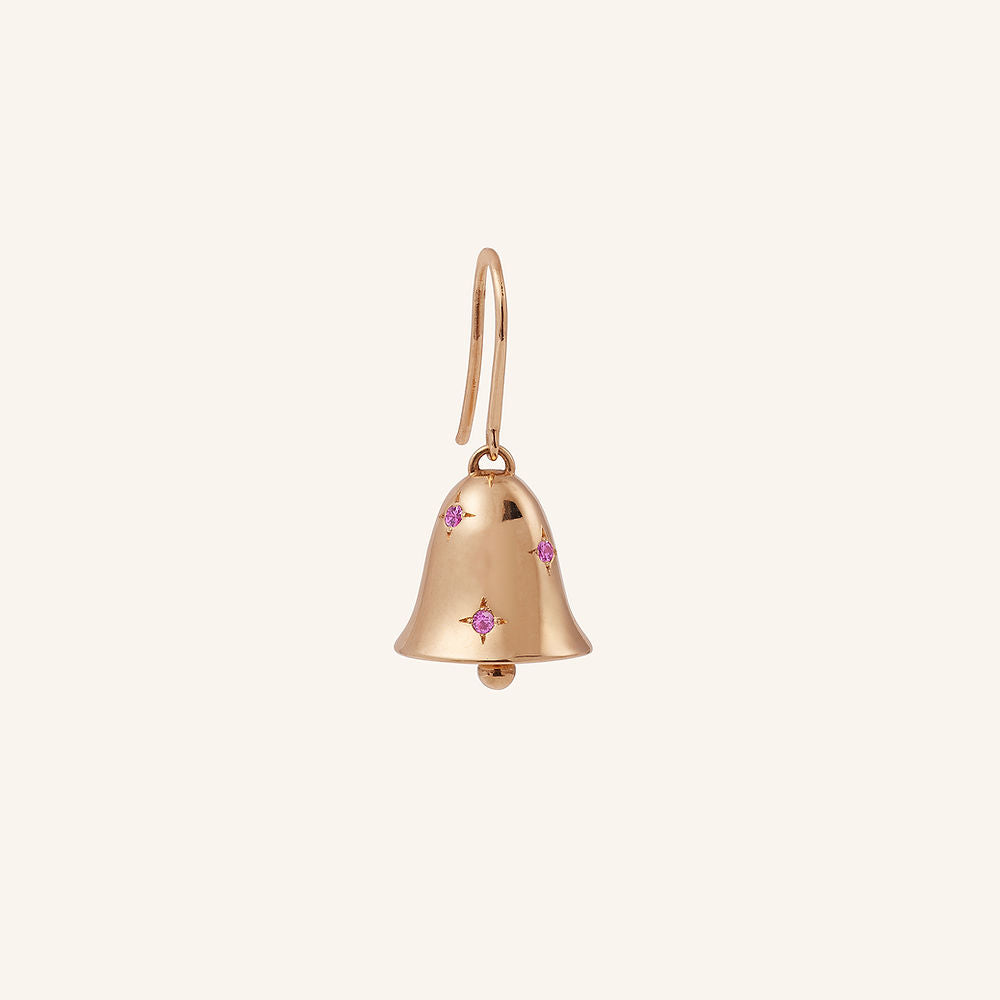 Pendant d’oreille Clochette, or rose et saphirs roses