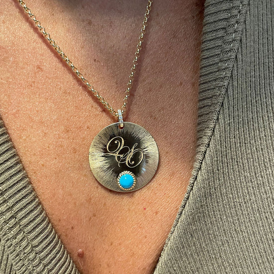 Médaille Angelo, or jaune, diamants et turquoise - View 3