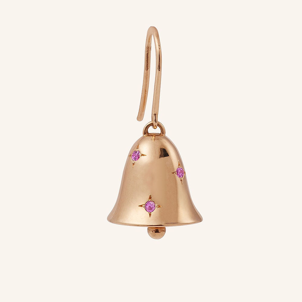 Pendant d’oreille Clochette, or rose et saphirs roses - View 2
