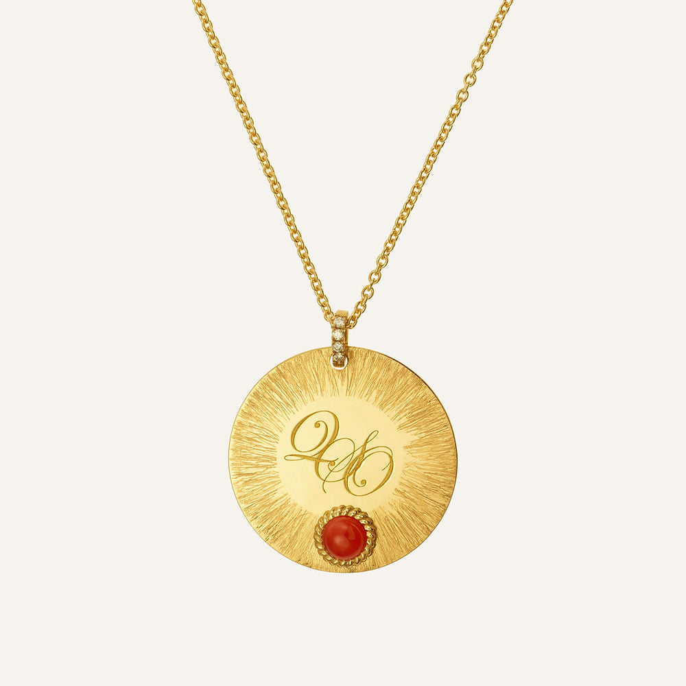 Médaille Angelo, or jaune, diamants et turquoise