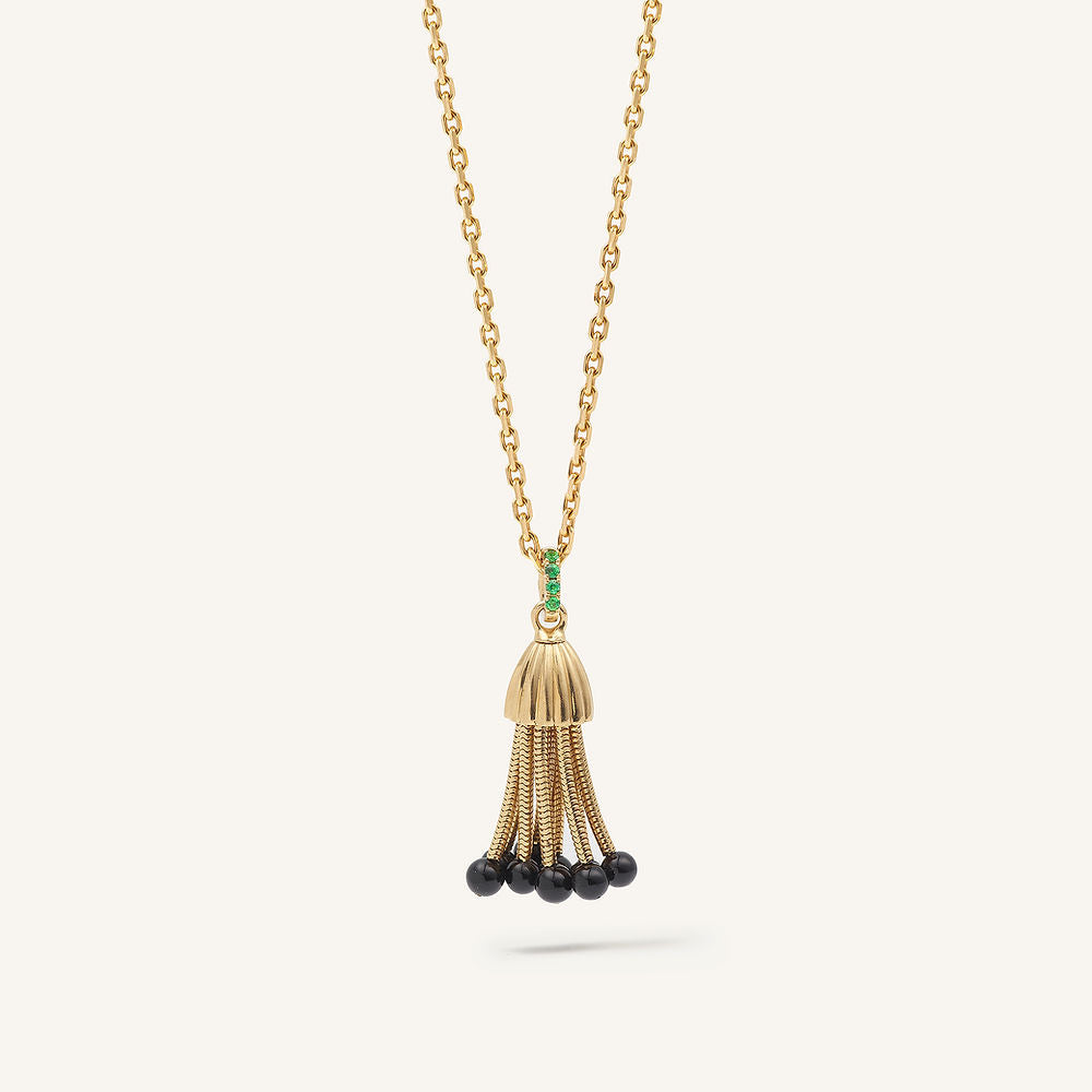 Pendentif Polpo, or jaune, perles d’onyx et tsavorites