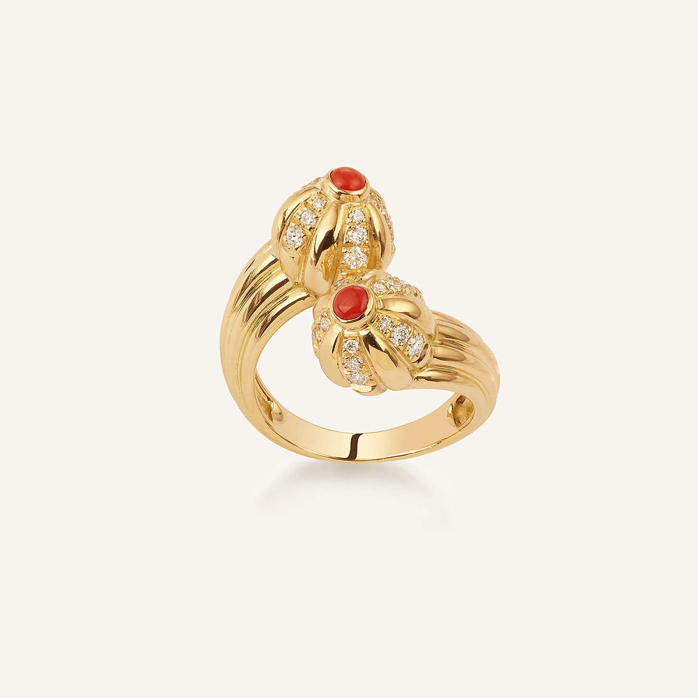 Bague Double Gelato, or jaune, corail et diamants