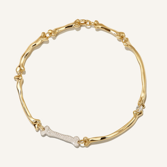 Collier Body & Bones or jaune et diamants