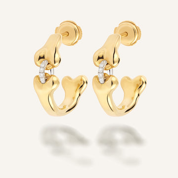 Bones hoop earrings, yellow gold and diamonds