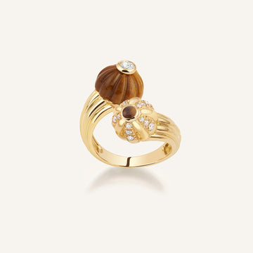 Bague Double Gelato, or jaune, oeil de tigre et diamants