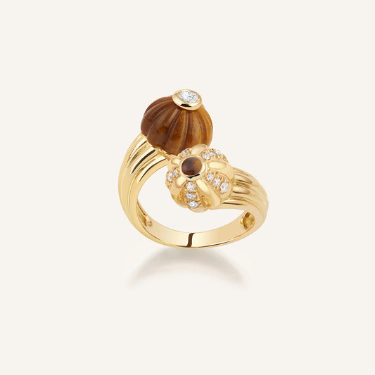 Bague Double Gelato, or jaune, oeil de tigre et diamants