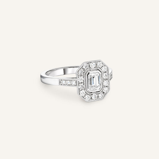 Bespoke Art Deco Ring in 18k White Gold – Size 53