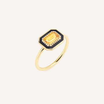 Bague Art déco, or jaune, saphir jaune et laque noire