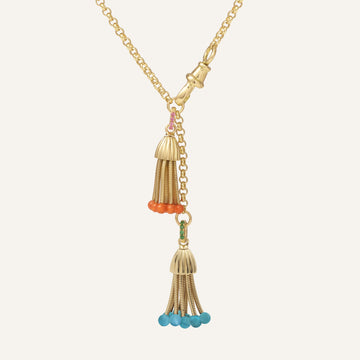Jaseron chain, yellow gold, antique clasp, Polpo Coral & Polpo Turquoise