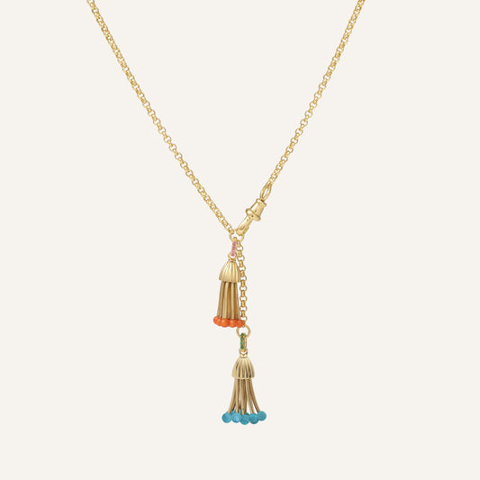 Chaine Jaseron médium, fermoir antique, Polpo Corail & Polpo Turquoise