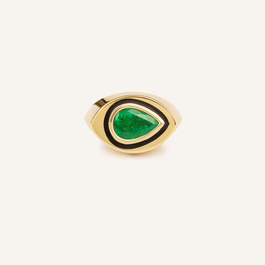 Oudjat Uma ring, 18-carat yellow gold and pear emerald
