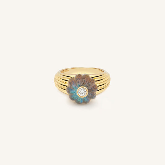 Gelato ring, yellow gold, labradorite and diamond