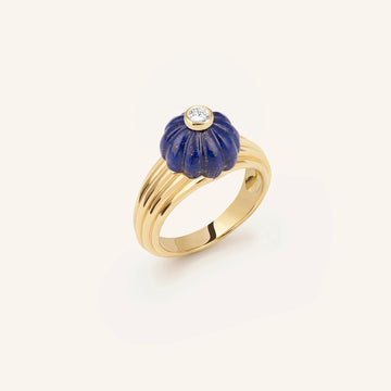 Gelato ring in 18 carats recycled yellow gold, lapis-lazuli and diamond