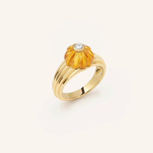 Gelato ring, yellow gold, citrine and diamond