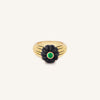 Gelato ring, yellow gold, onyx and emeralds